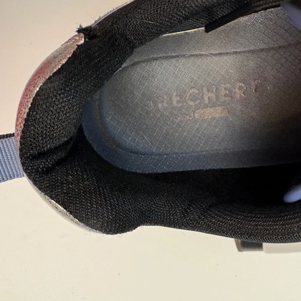 Skechers Million‎ Air Wedge Women's 10 Black Sneakers Silver Blue Accent Lace Up - Picture 7 of 8